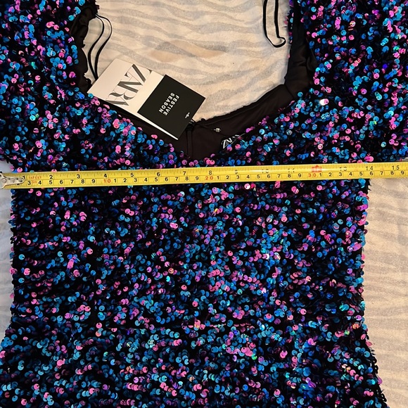 Zara Bloggers Favorite Multicolored Sequin short Sleeves Mini Dress Size S - Picture 15 of 16